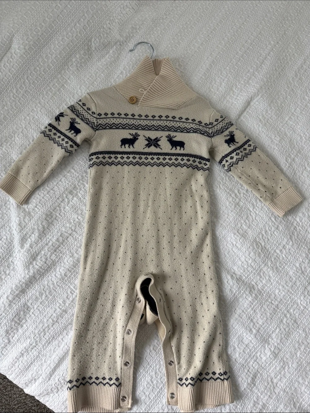 Gymboree Cream One-Piece Footie with Navy Fair Isle Motif